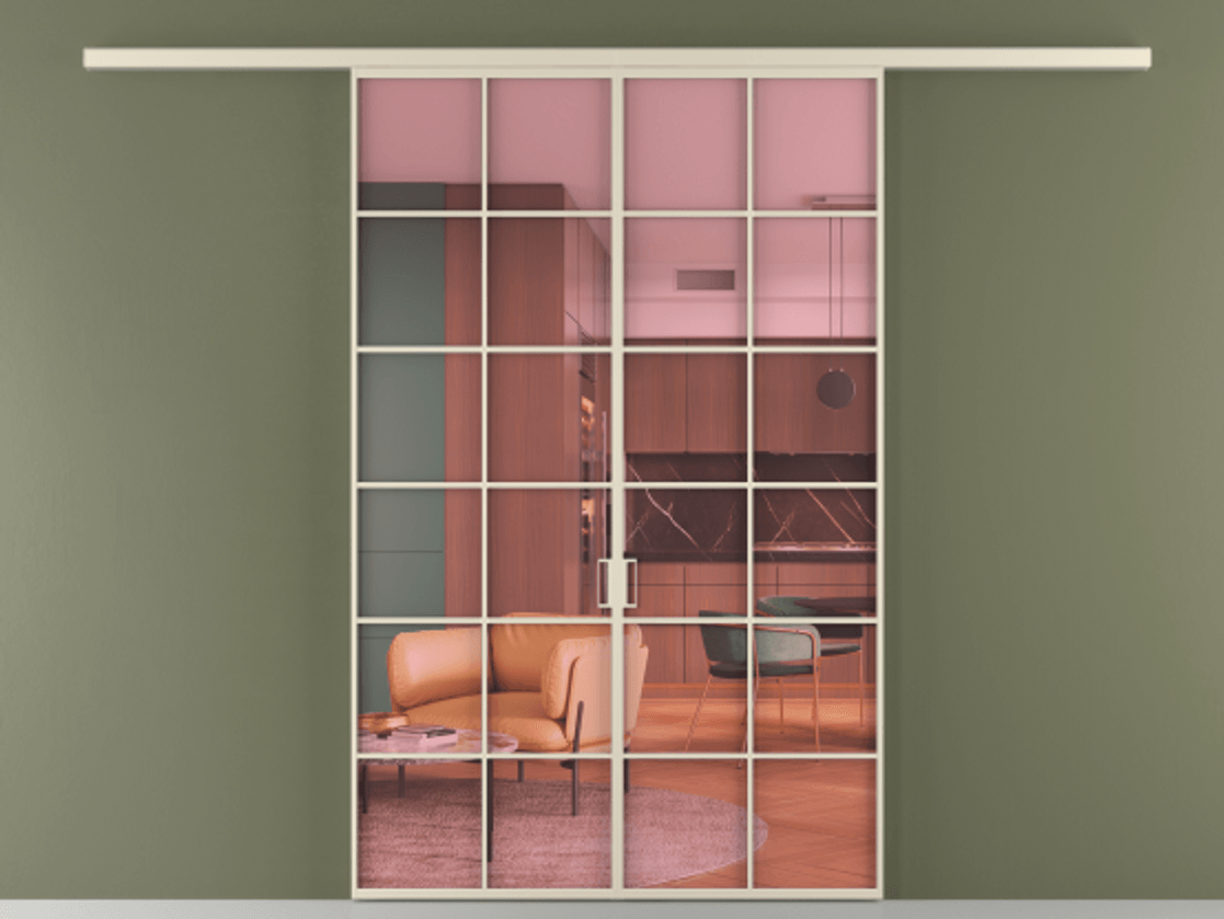 Перегородка Формато вдоль стены 2 створки АЛПР 040.05 Алюминий бежево-серый Прозрачное розовое стекло, триплекс Цена 301610.4 сом | Volhovec