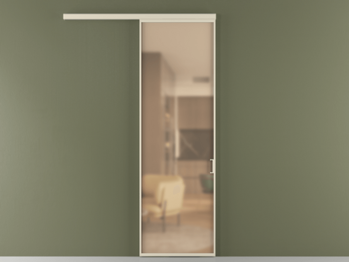 Перегородка Формато вдоль стены 1 створка АЛПР 040.01 Алюминий бежево-серый Сатинированное оранжевое стекло, триплекс Цена 148160 сом  | Volhovec