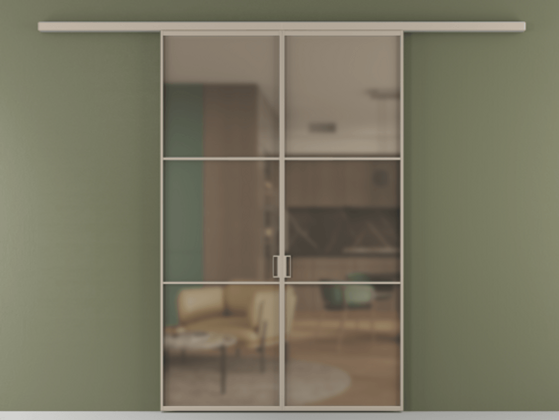 Перегородка Формато вдоль стены 2 створки АЛПР 040.03 Алюминий бисквитный Сатинированное бронзовое стекло, триплекс Цена 284580 сом | Volhovec