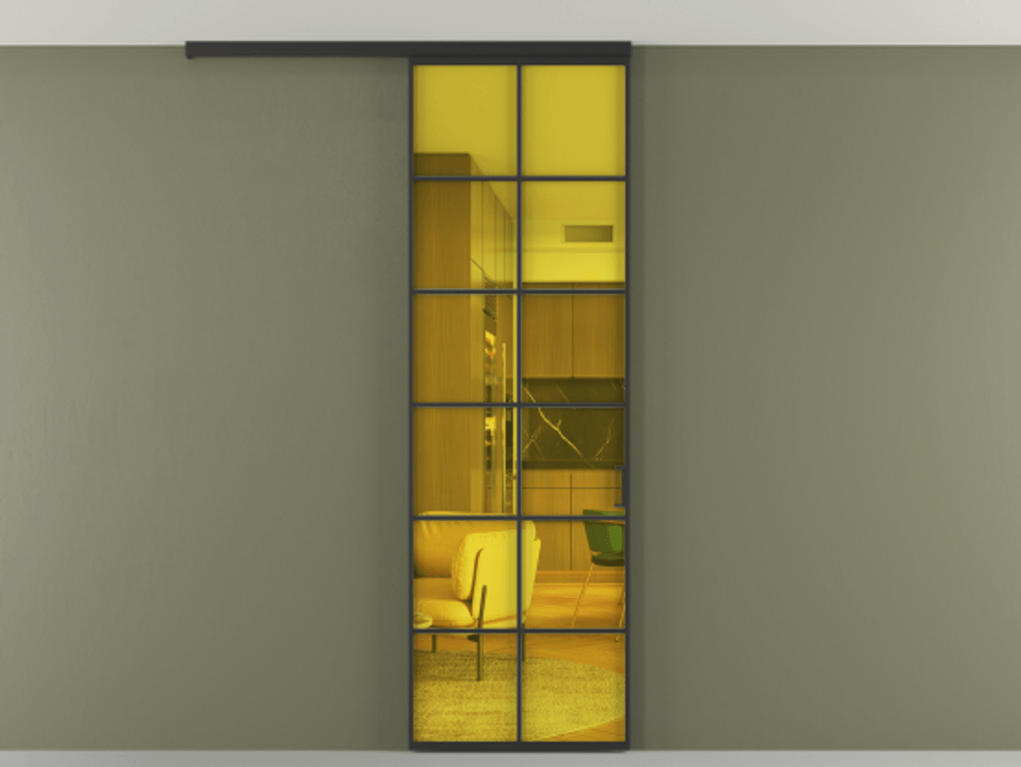 Перегородка Формато вдоль стены на потолок 1 створка АЛПР 040.05 Алюминий Черный Прозрачное жёлтое стекло, триплекс Цена 144570 сом | Volhovec