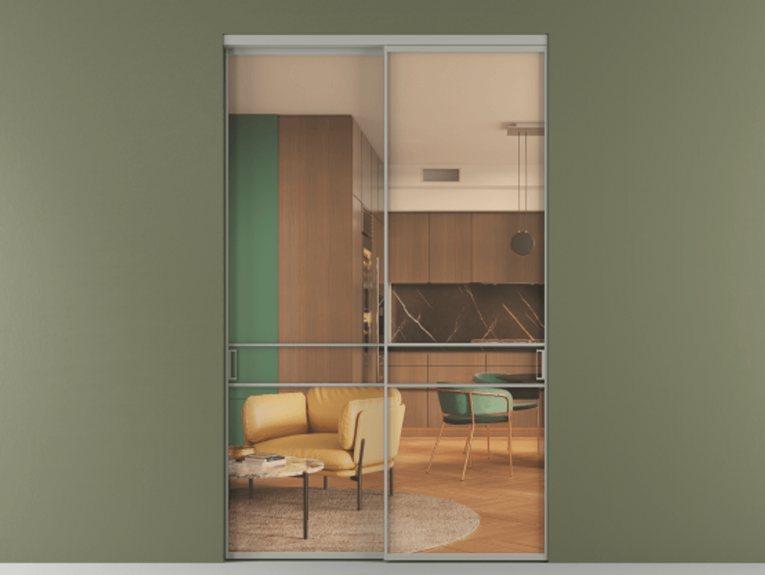 Перегородка Formato внутри проёма 2 створки АЛПР 040.02 Алюминий нейтральный серый Прозрачное оранжевое стекло, триплекс Цена 629370 сом  | Volhovec