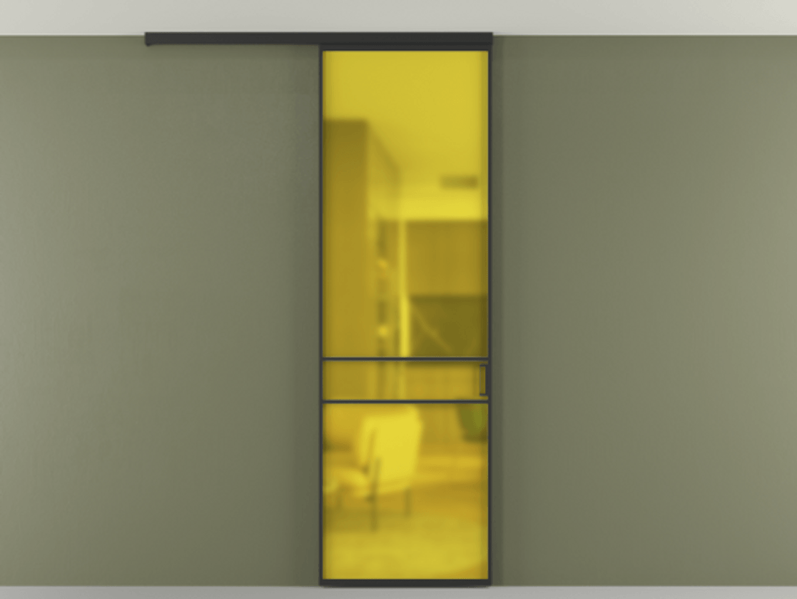 Перегородка Formato вдоль стены на потолок 1 створка АЛПР 040.02 Алюминий Черный Сатинированное жёлтое стекло, триплекс Цена 141410 сом | Volhovec