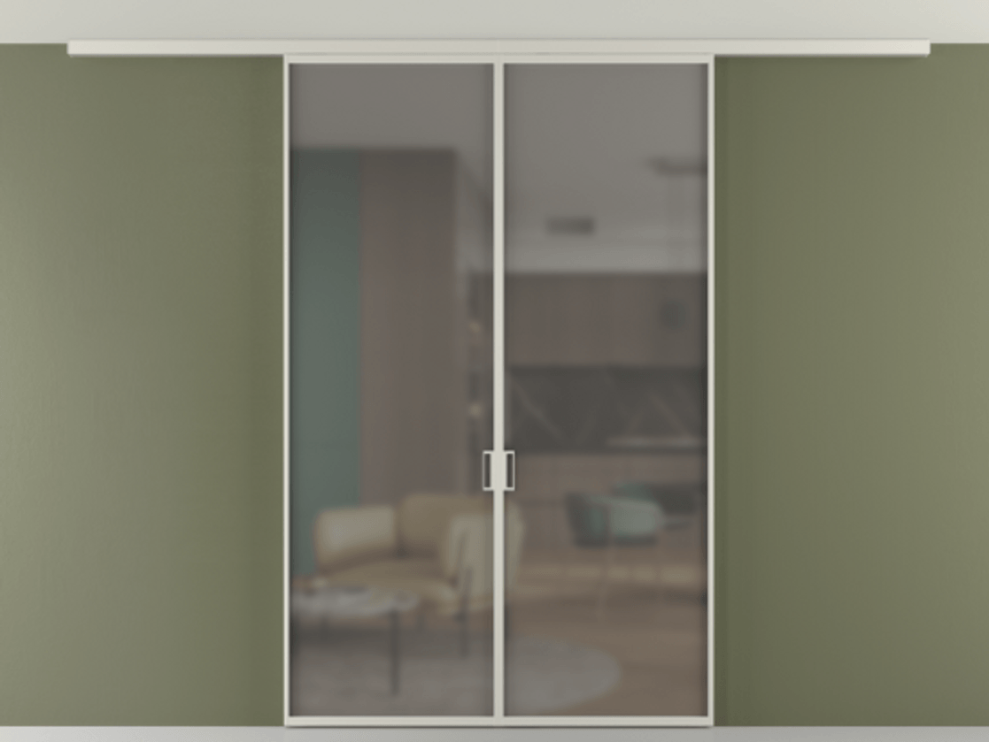 Перегородка Формато вдоль стены на потолок 2 створки АЛПР 040.01 Алюминий тёплый серый Сатинированное серое стекло, триплекс Цена 314550 сом | Volhovec