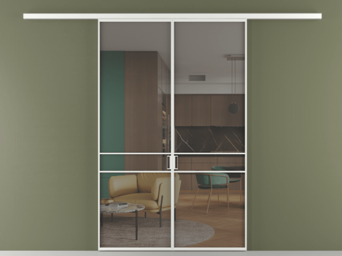 Перегородка Formato вдоль стены 2 створки АЛПР 040.02 Алюминий белоснежный Прозрачное серое стекло, триплекс Цена 339250 сом | Volhovec