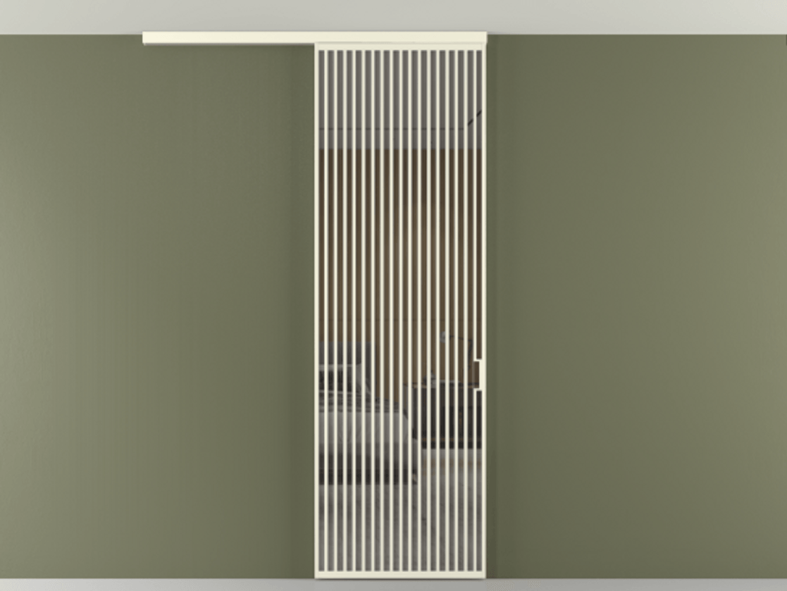 Перегородка Формато вдоль стены на потолок 1 створка АЛПР 040.06 Алюминий молочно-белый Рефлективное серое стекло "Стопсол", калёное Цена 281920 сом | Volhovec