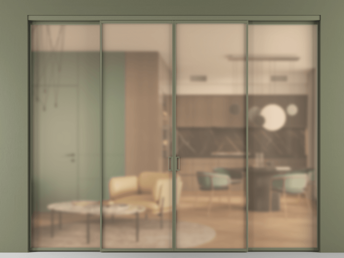 Перегородка Formato внутри проёма 4 створки АЛПР 040.01 Алюминий оливковый тёмный Сатинированное оранжевое стекло, триплекс Цена 465690 сом  | Volhovec