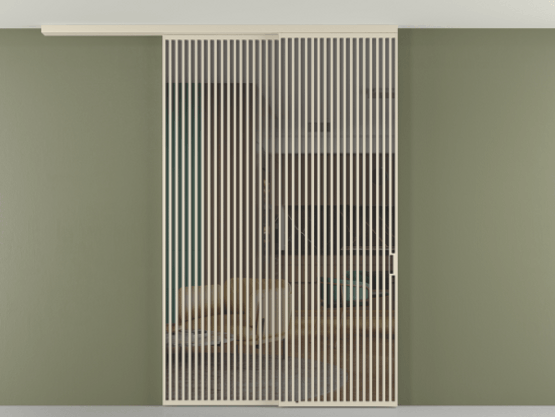 Перегородка Формато вдоль стены на потолок 2 створки с синхронным механизмом АЛПР 040.06 Алюминий бежево-серый Прозрачное серое стекло, триплекс Цена 766760 сом | Volhovec