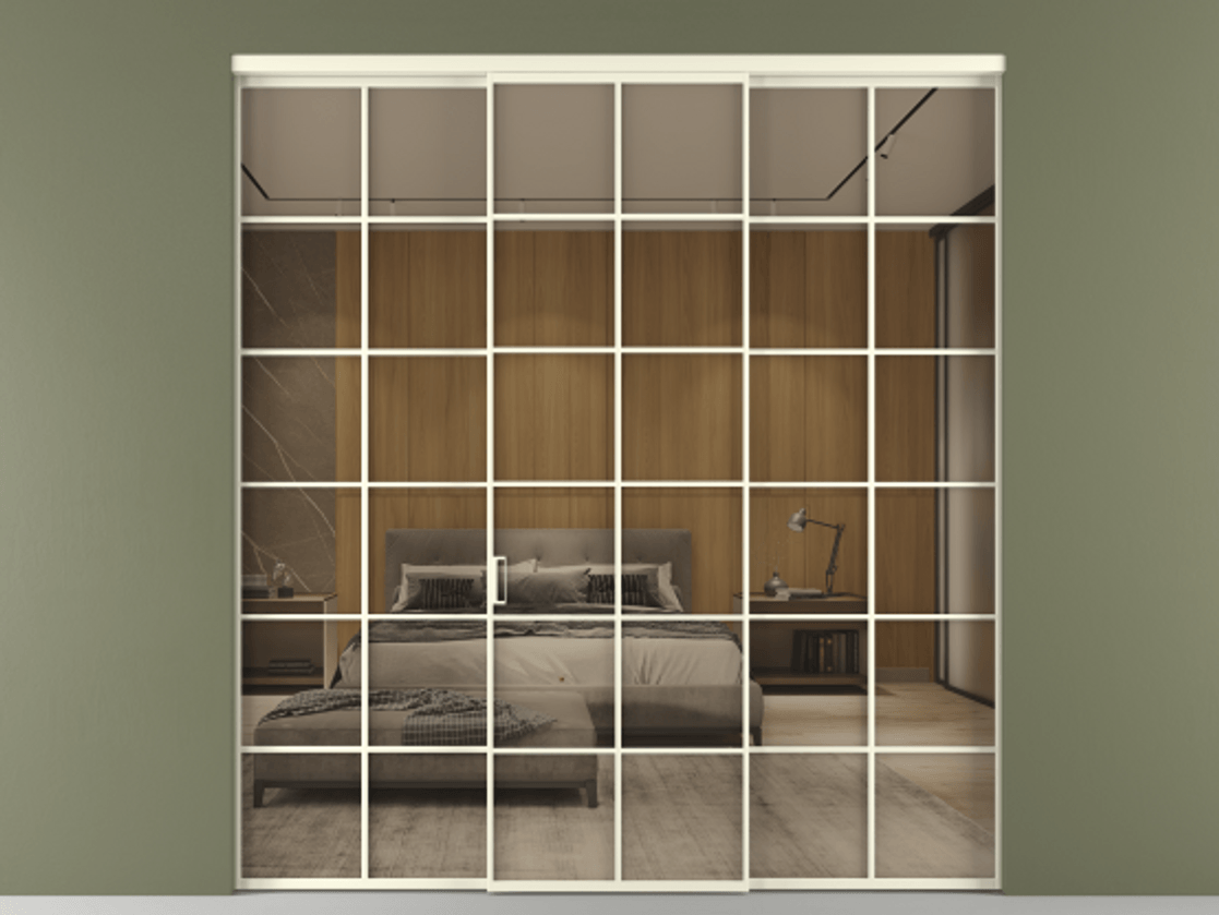 Перегородка Формато внутри проёма 3 створки АЛПР 040.05 Алюминий молочно-белый Рефлективное бронзовое стекло "Стопсол", калёное Цена 496500 сом | Volhovec