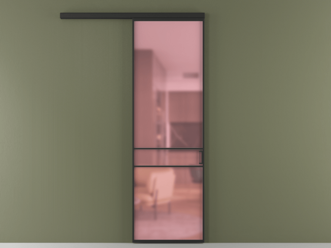 Перегородка Formato вдоль стены 1 створка АЛПР 040.02 Алюминий Черный Сатинированное розовое стекло, триплекс Цена 148370 сом  | Volhovec