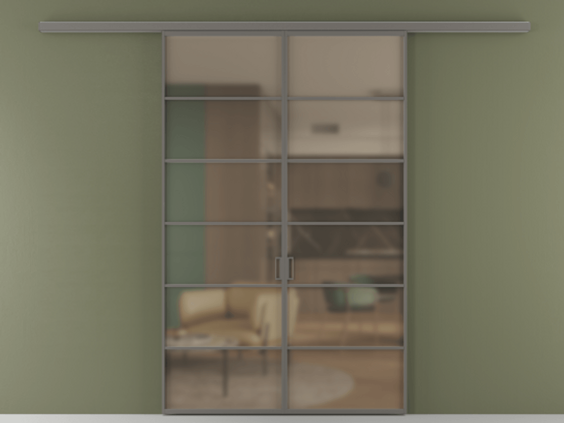 Перегородка Формато вдоль стены 2 створки АЛПР 040.04 Алюминий классический серый Сатинированное бронзовое стекло, триплекс Цена 42051450 so'm | Volhovec