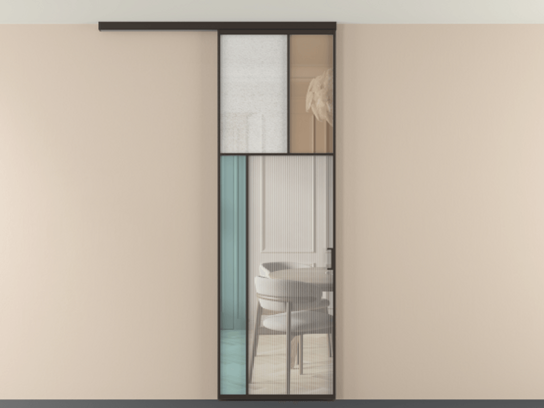 Перегородка Мозаик вдоль стены на потолок 1 створка АЛПР 041.22 Алюминий антрацит Комбинация стекол Группы 1 и Группы 3 Цена 205350 сом | Volhovec