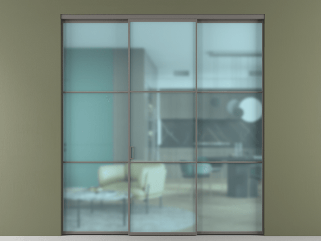 Перегородка Formato внутри проёма 3 створки АЛПР 040.03 Алюминий классический серый Сатинированное голубое стекло, триплекс Цена 345470 сом | Volhovec