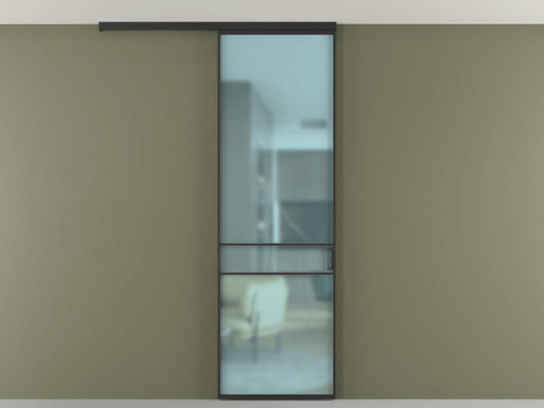 Перегородка Формато вдоль стены на потолок 1 створка АЛПР 040.02 Алюминий Черный Сатинированное голубое стекло, триплекс Цена 135680 сом | Volhovec