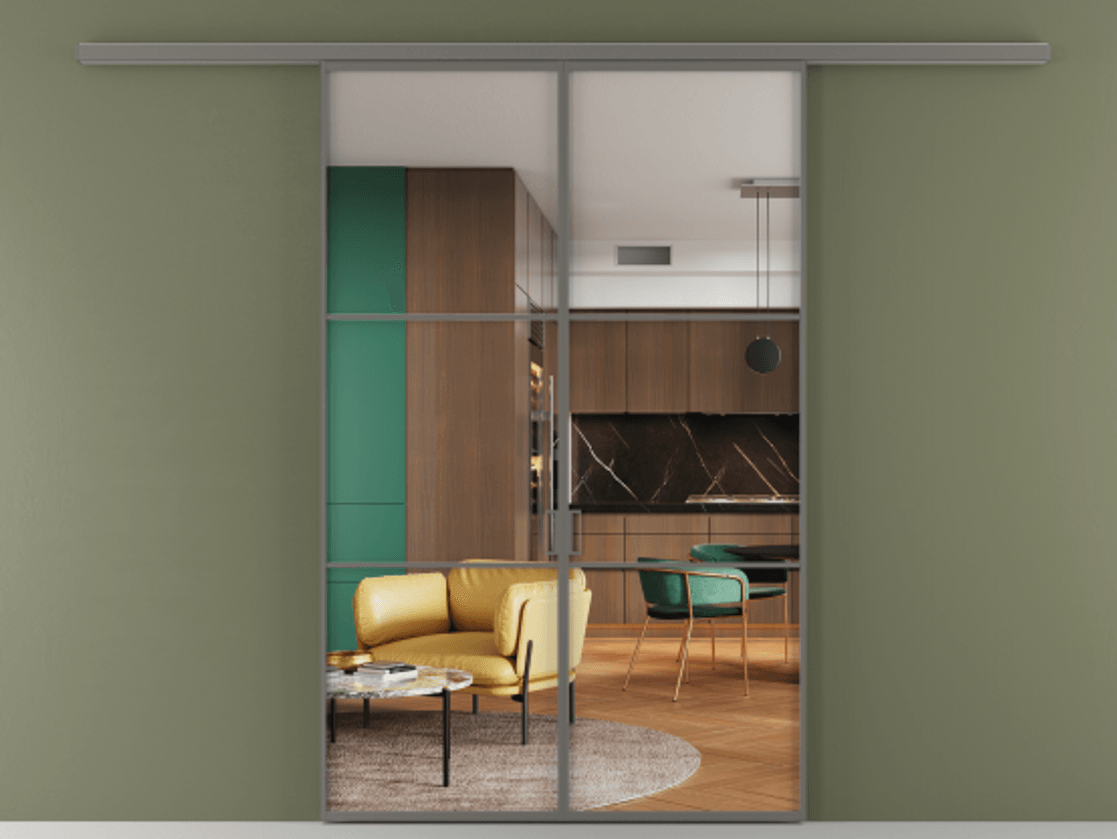 Перегородка Formato вдоль стены 2 створки АЛПР 040.03 Алюминий классический серый Прозрачное стекло "Crystal Vision", калёное Цена 362540 сом | Volhovec