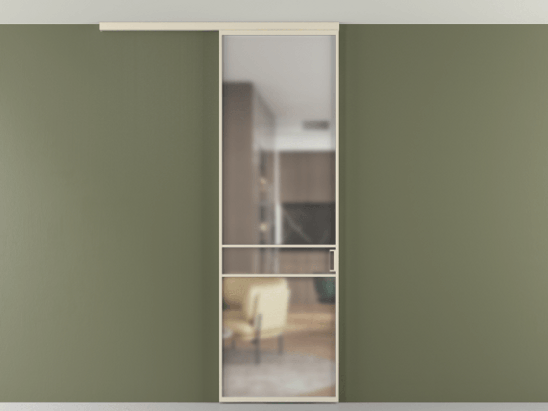 Перегородка Formato вдоль стены на потолок 1 створка АЛПР 040.02 Алюминий бежево-серый Сатинированное стекло "Matelux Crystal Vision", калёное, матовое, каленое 6 мм Цена 182740 сом | Volhovec