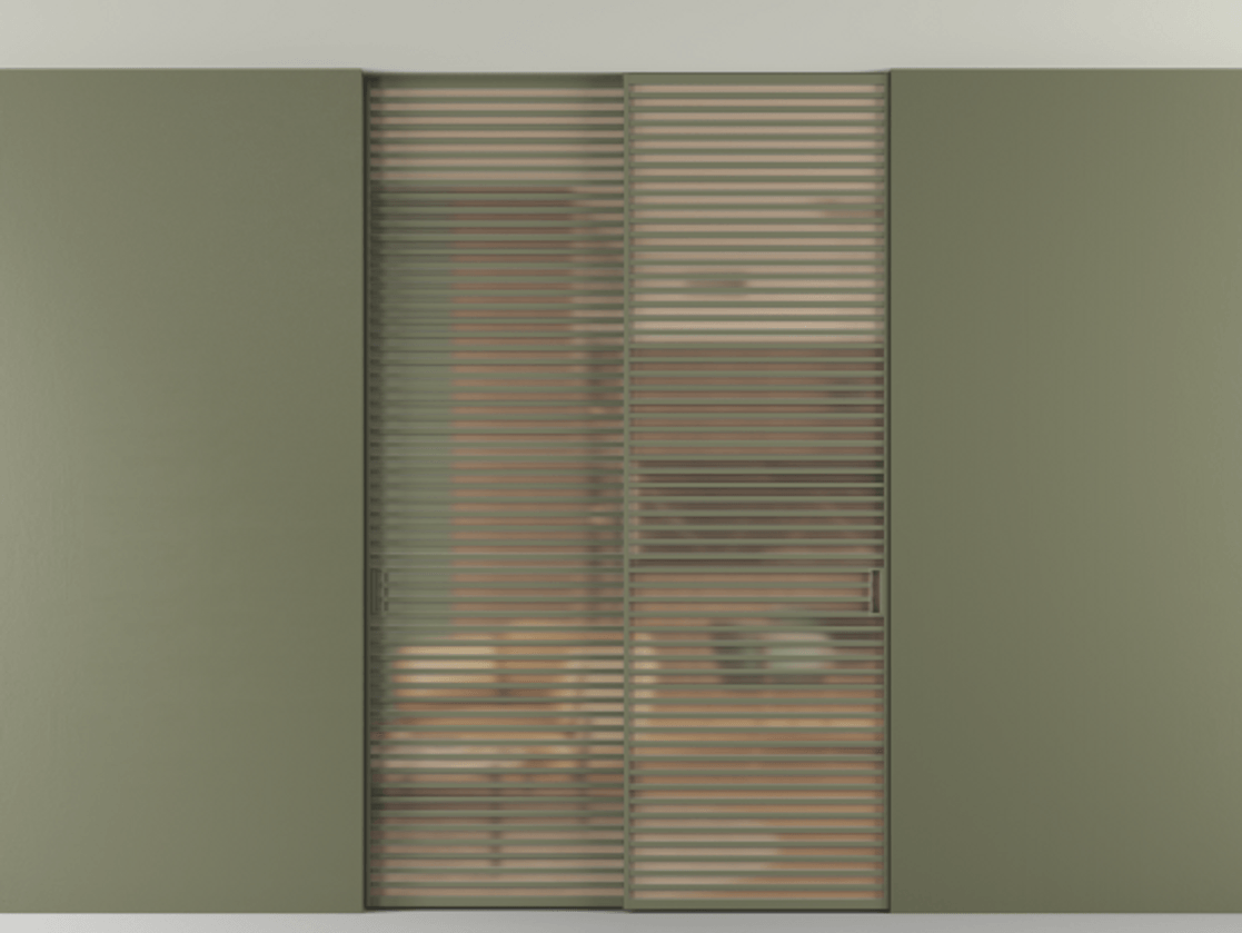 Перегородка Formato внутри проёма скрытое крепление в потолок 2 створки АЛПР 040.07 Алюминий оливковый тёмный Сатинированное оранжевое стекло, триплекс Цена 735460 сом | Volhovec