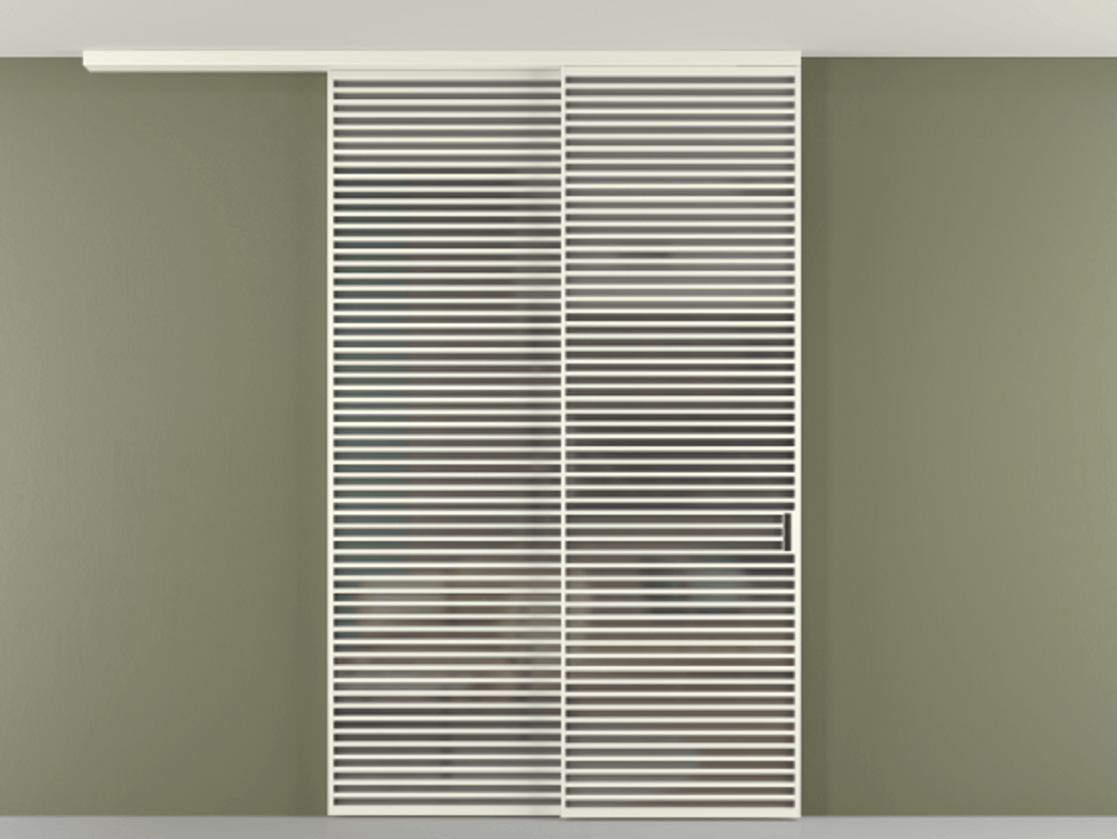 Перегородка Формато вдоль стены на потолок 2 створки с синхронным механизмом АЛПР 040.07 Алюминий жемчужный Сатинированное серое стекло, триплекс Цена 655860 сом | Volhovec