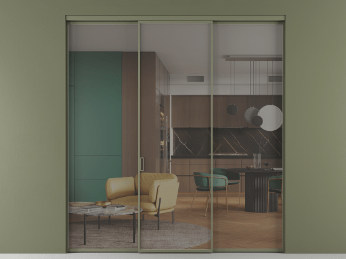 Перегородка Formato внутри проёма 3 створки АЛПР 040.01 Алюминий оливковый тёмный Прозрачное серое стекло, триплекс Цена 327780 сом | Volhovec