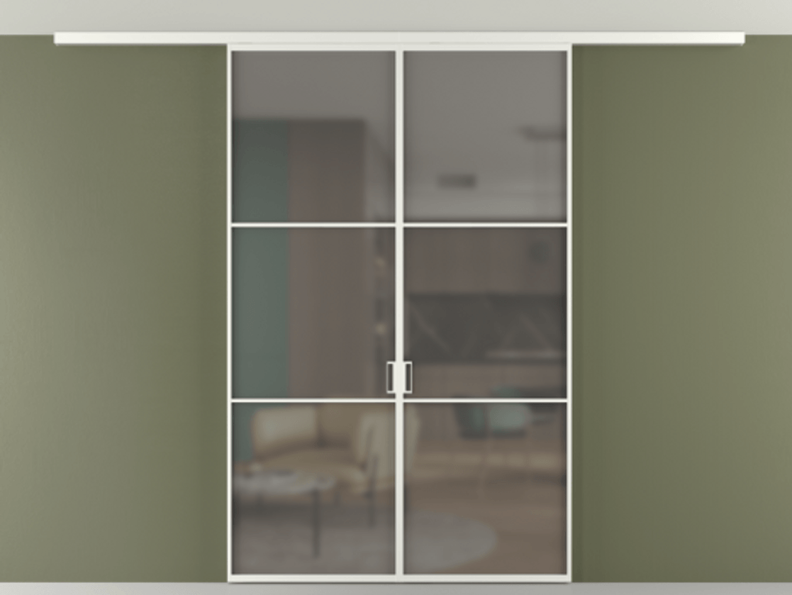 Перегородка Формато вдоль стены на потолок 2 створки АЛПР 040.03 Алюминий светло-серый Сатинированное серое стекло, триплекс Цена 331850 сом | Volhovec