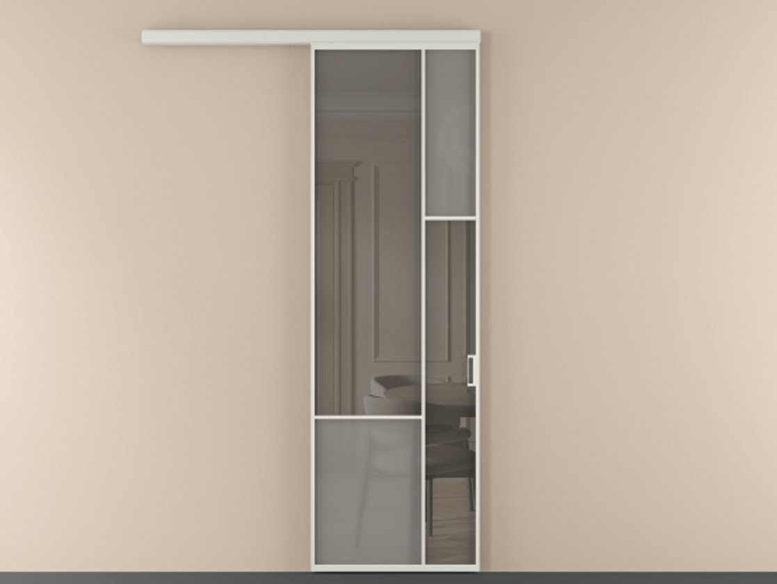 Перегородка Мозаик вдоль стены 1 створка АЛПР 041.12 Алюминий Белый Сатинированное серое стекло, триплекс, 6 мм + Прозрачное серое стекло, триплекс Цена 191300 сом | Volhovec