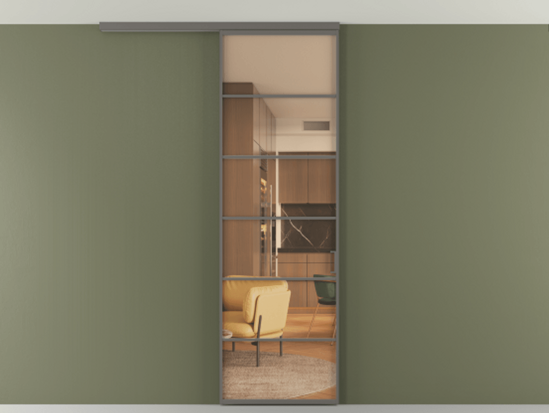 Перегородка Формато вдоль стены на потолок 1 створка АЛПР 040.04 Алюминий классический серый Прозрачное оранжевое стекло, триплекс Цена 150390 сом | Volhovec