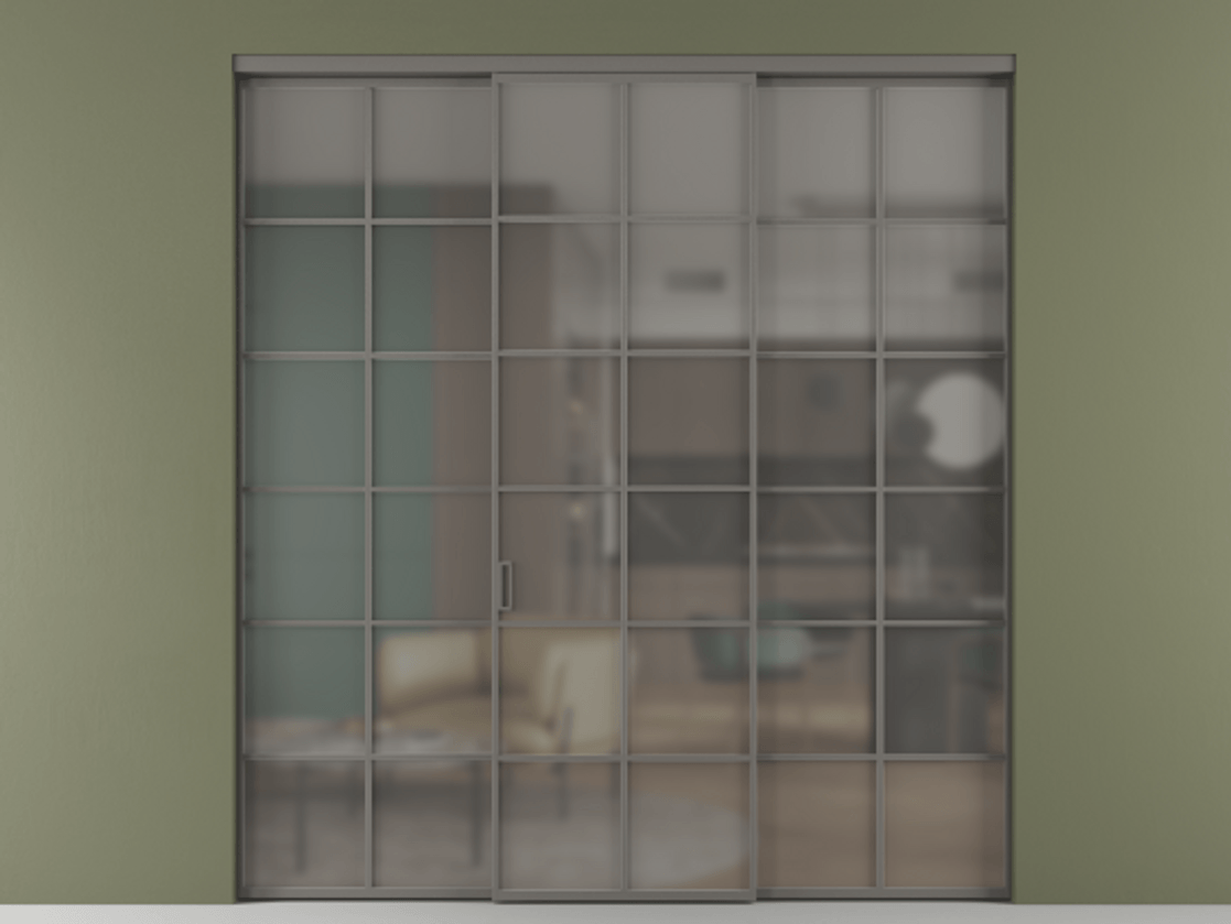 Перегородка Формато внутри проёма 3 створки АЛПР 040.05 Алюминий классический серый Сатинированное серое стекло, триплекс Цена 371030 сом | Volhovec