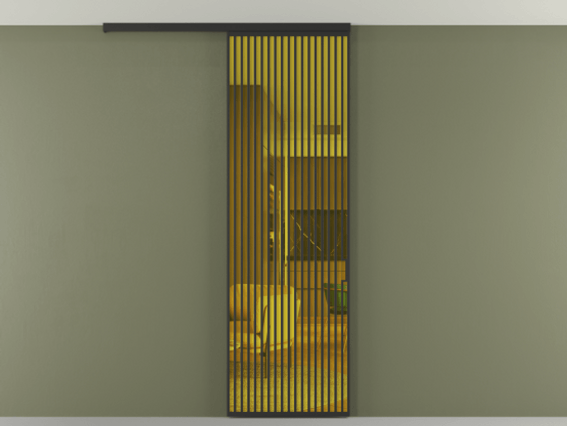 Перегородка Формато вдоль стены на потолок 1 створка АЛПР 040.06 Алюминий Черный Прозрачное жёлтое стекло, триплекс Цена 247750 сом | Volhovec