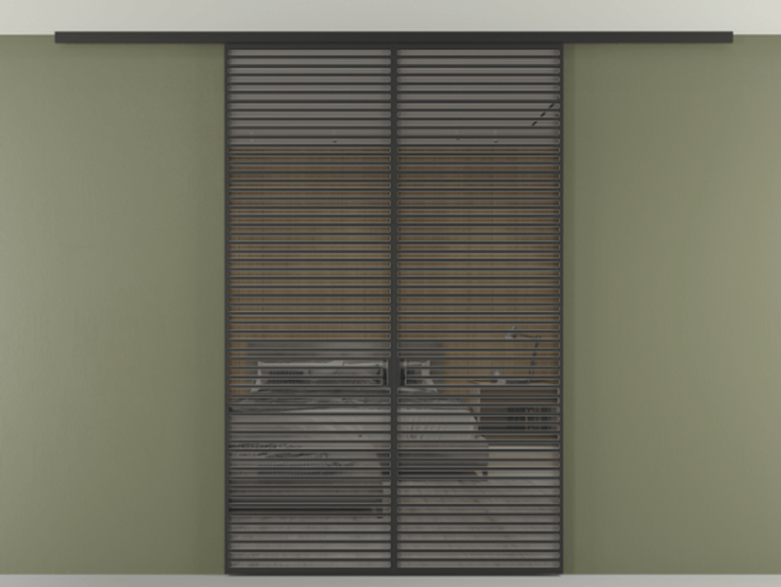 Перегородка Формато вдоль стены на потолок 2 створки АЛПР 040.07 Алюминий Черный Рефлективное серое стекло "Стопсол", калёное Цена 640870 сом | Volhovec