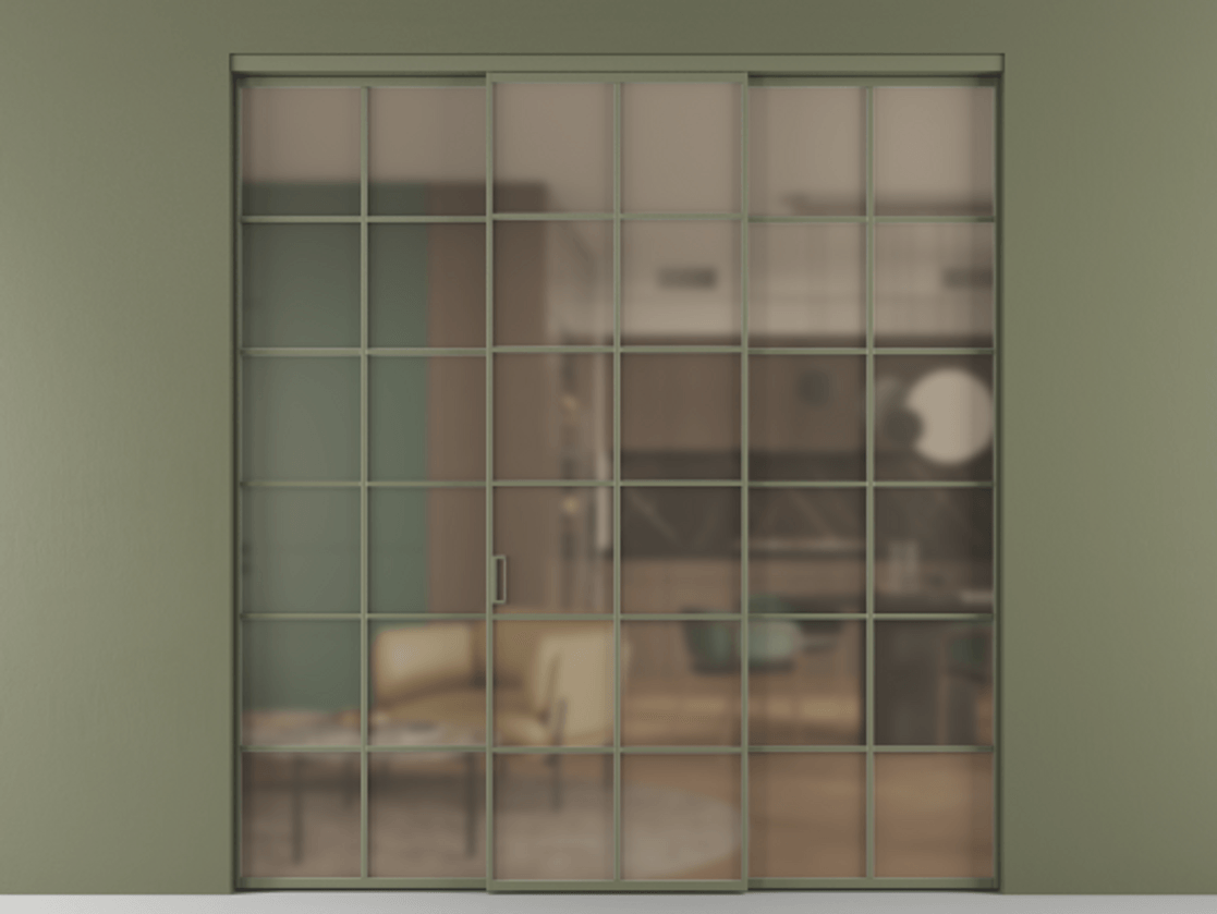 Перегородка Формато внутри проёма 3 створки АЛПР 040.05 Алюминий оливковый тёмный Сатинированное бронзовое стекло, триплекс Цена 371030 сом | Volhovec