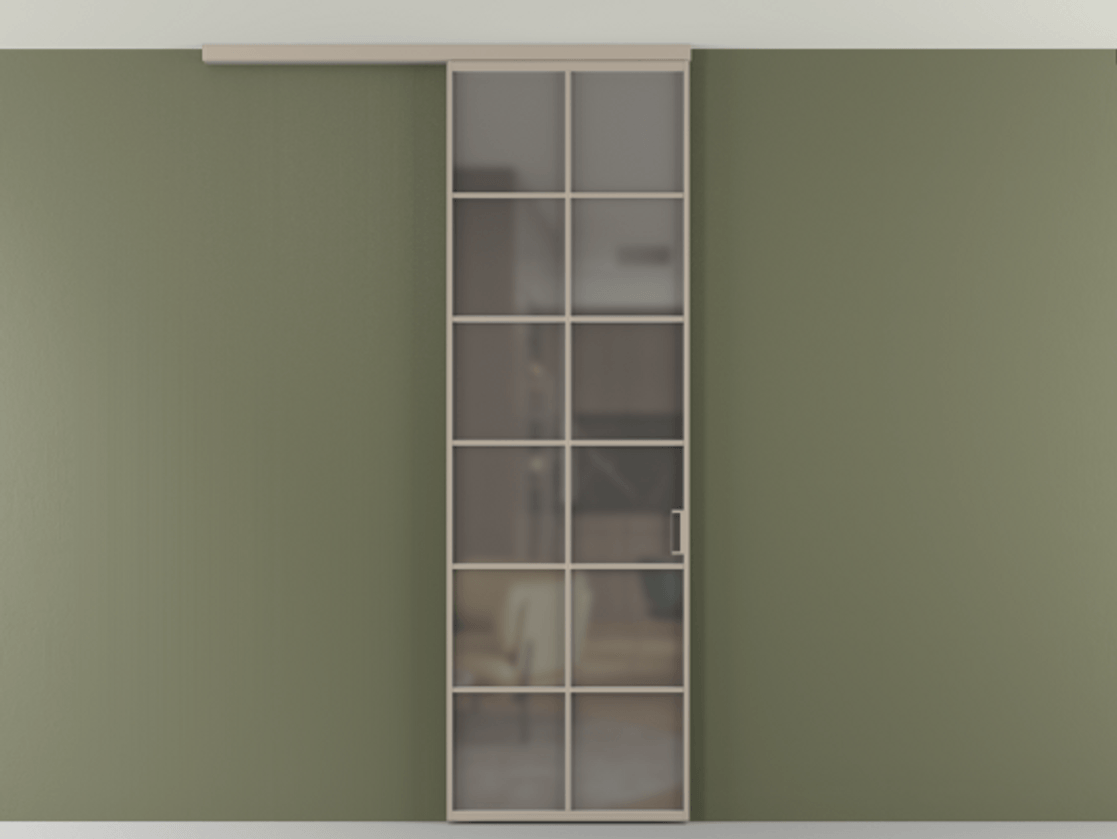 Перегородка Формато вдоль стены на потолок 1 створка АЛПР 040.05 Алюминий бисквитный Сатинированное серое стекло, триплекс Цена 157030 сом | Volhovec