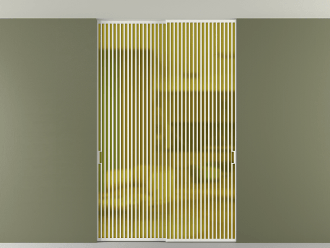 Перегородка Формато внутри проёма скрытое крепление в потолок 2 створки АЛПР 040.06 Алюминий светло-серый Сатинированное жёлтое стекло, триплекс Цена 596840 сом | Volhovec