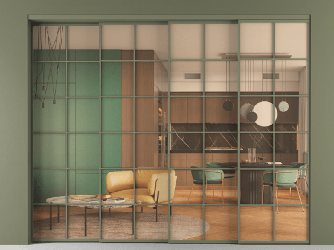 Перегородка Formato внутри проёма 4 створки с синхронным механизмом АЛПР 040.05 Алюминий оливковый тёмный Прозрачное оранжевое стекло, триплекс. Цена 711520 сом 1. Полотно 4 шт. (800/2100 мм)
2. Комплект установки раздвижной системы
3. Базовый комплект фурнитуры
4. Комплект фурнитуры телескопик синхро-3
5. Ручка RONDO
. Фабрика дверей Волховец 8 (800) 551 43 19 Перегородка Formato внутри проёма 4 створки с синхронным механизмом АЛПР 040.05 Алюминий оливковый тёмный Прозрачное оранжевое стекло, триплекс Цена 711520 сом | Volhovec