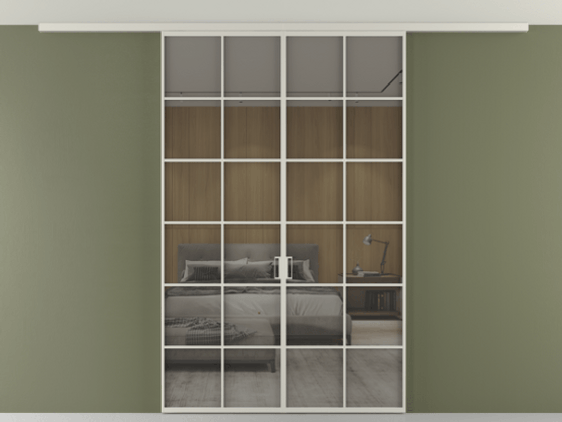 Перегородка Формато вдоль стены на потолок 2 створки АЛПР 040.05 Алюминий тёплый серый Рефлективное серое стекло "Стопсол", калёное Цена 380130 сом | Volhovec