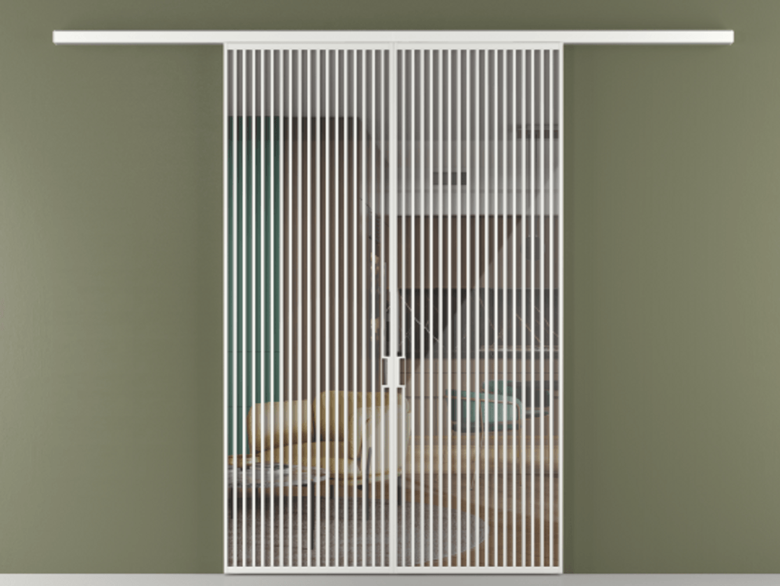 Перегородка Формато вдоль стены 2 створки АЛПР 040.06 Алюминий белоснежный Рефлективное прозрачное стекло "Стопсол", калёное Цена 647920 сом | Volhovec