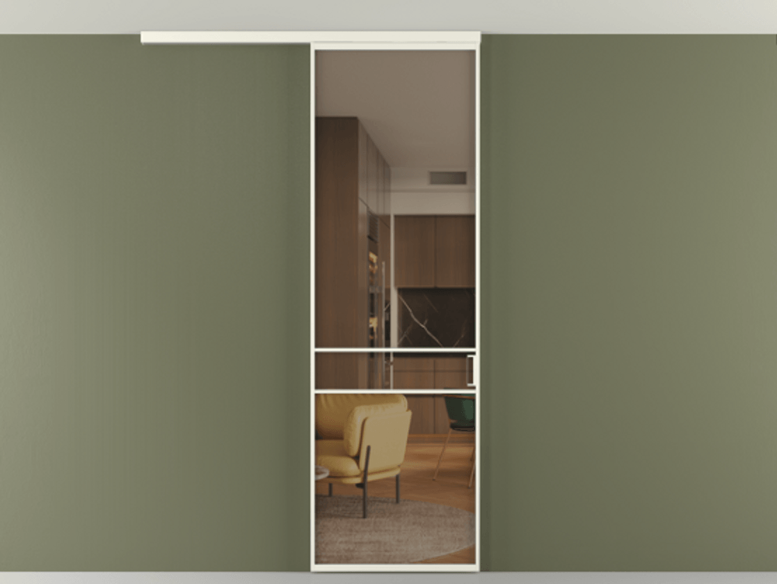 Перегородка Formato вдоль стены на потолок 1 створка АЛПР 040.02 Алюминий жемчужный Прозрачное бронзовое стекло, триплекс Цена 141030 сом | Volhovec