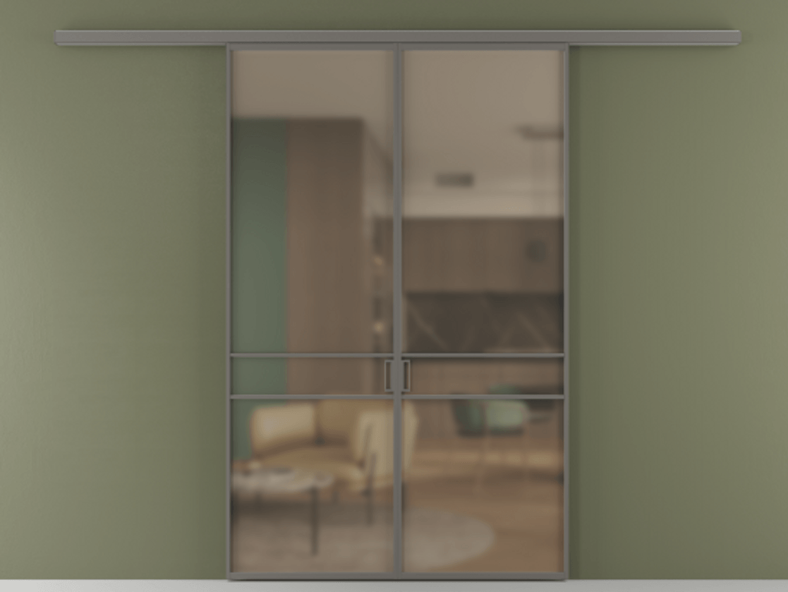 Перегородка Формато вдоль стены 2 створки АЛПР 040.02 Алюминий классический серый Сатинированное бронзовое стекло, триплекс Цена 284580 сом | Volhovec