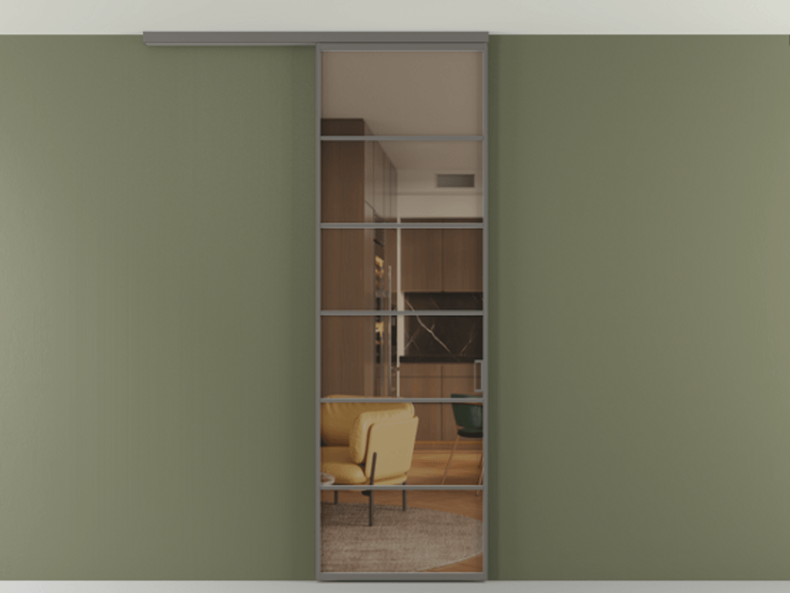 Перегородка Формато вдоль стены на потолок 1 створка АЛПР 040.04 Алюминий классический серый Прозрачное бронзовое стекло, триплекс Цена 150390 сом | Volhovec