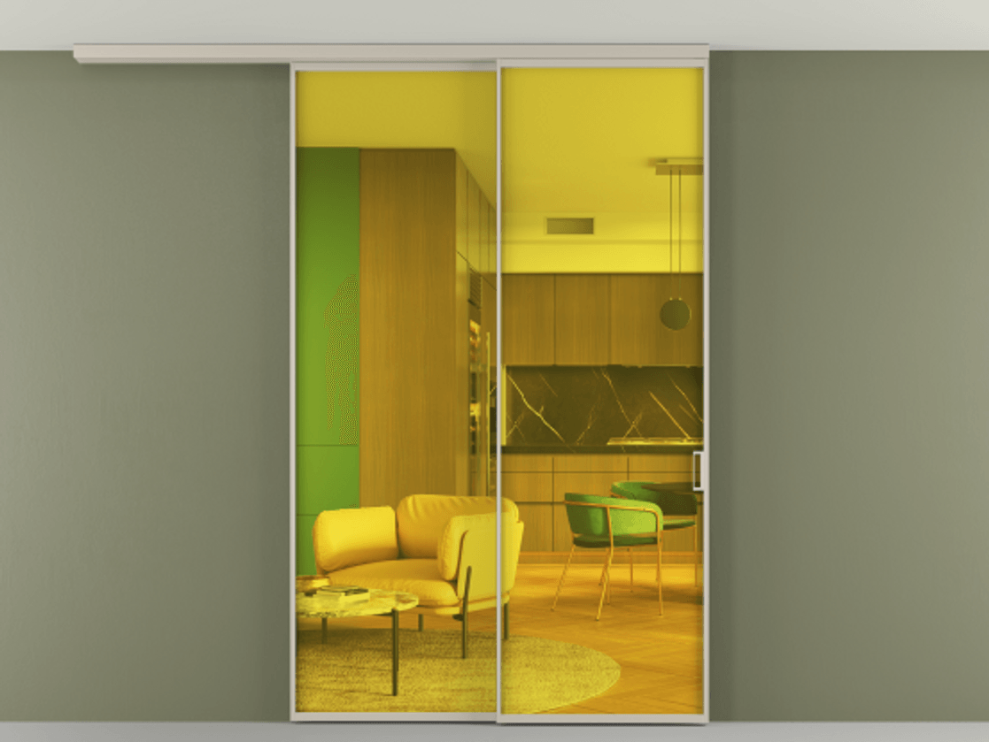 Перегородка Formato вдоль стены на потолок телескопик синхро 2 АЛПР 040.01 Алюминий светло-бежевый Прозрачное жёлтое стекло, триплекс Цена 281900 ₽ | Volhovec