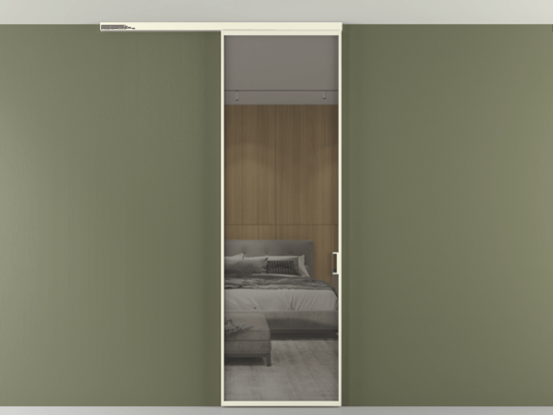 Перегородка Формато вдоль стены на потолок 1 створка АЛПР 040.01 Алюминий молочно-белый Рефлективное серое стекло "Стопсол", калёное Цена 174090 сом | Volhovec