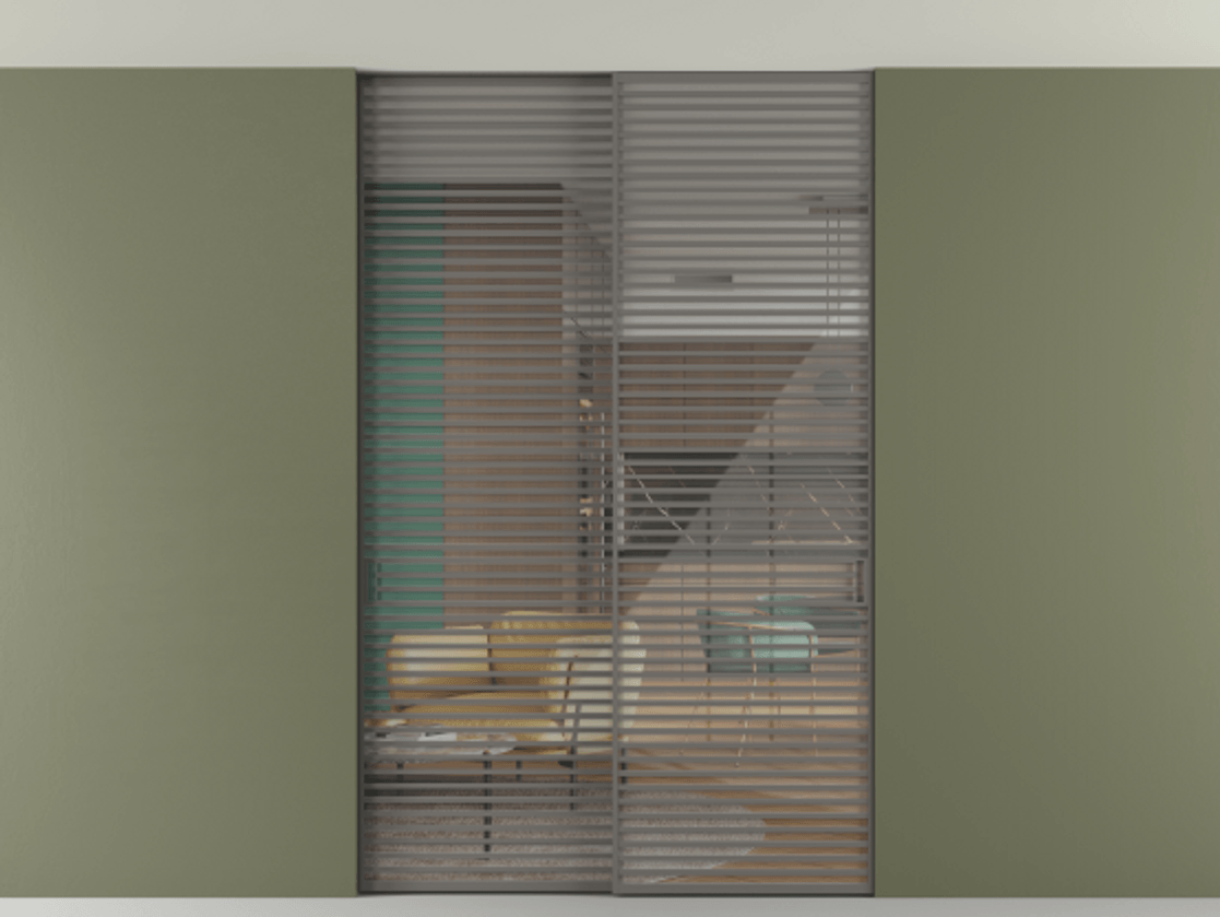 Перегородка Формато внутри проёма скрытое крепление в потолок 2 створки АЛПР 040.07 Алюминий классический серый Рефлективное прозрачное стекло "Стопсол", калёное Цена 758751 сом | Volhovec