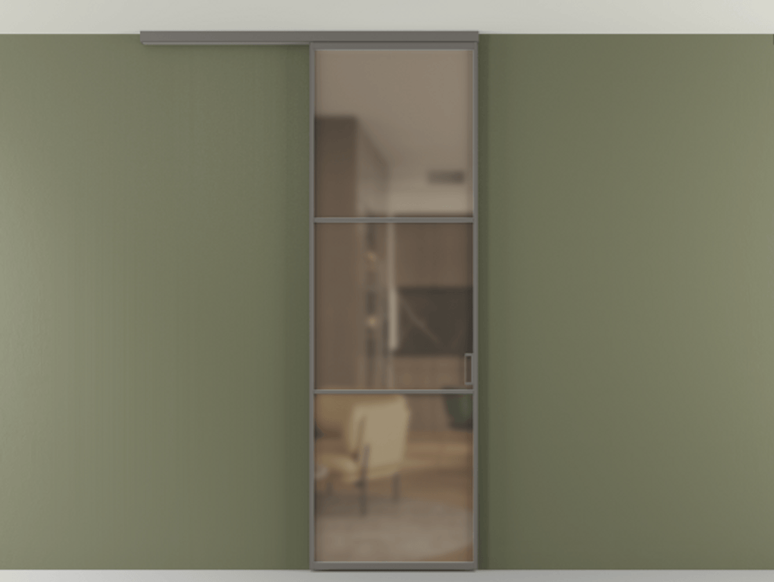 Перегородка Формато вдоль стены на потолок 1 створка АЛПР 040.03 Алюминий классический серый Сатинированное бронзовое стекло, триплекс Цена 147040 сом | Volhovec