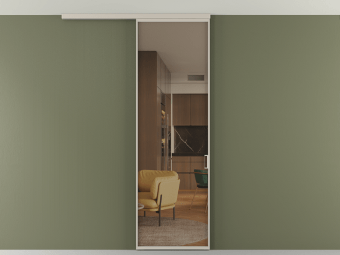 Перегородка Formato вдоль стены на потолок 1 створка АЛПР 040.01 Алюминий светло-бежевый Прозрачное бронзовое стекло, триплекс Цена 134540 сом | Volhovec