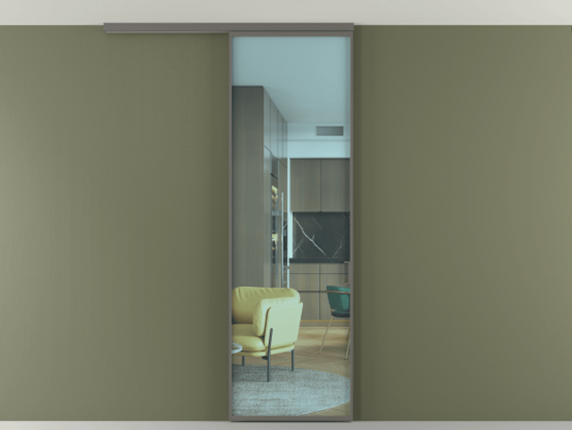 Перегородка Формато вдоль стены на потолок 1 створка АЛПР 040.01 Алюминий классический серый Прозрачное голубое стекло, триплекс Цена 134540 сом | Volhovec