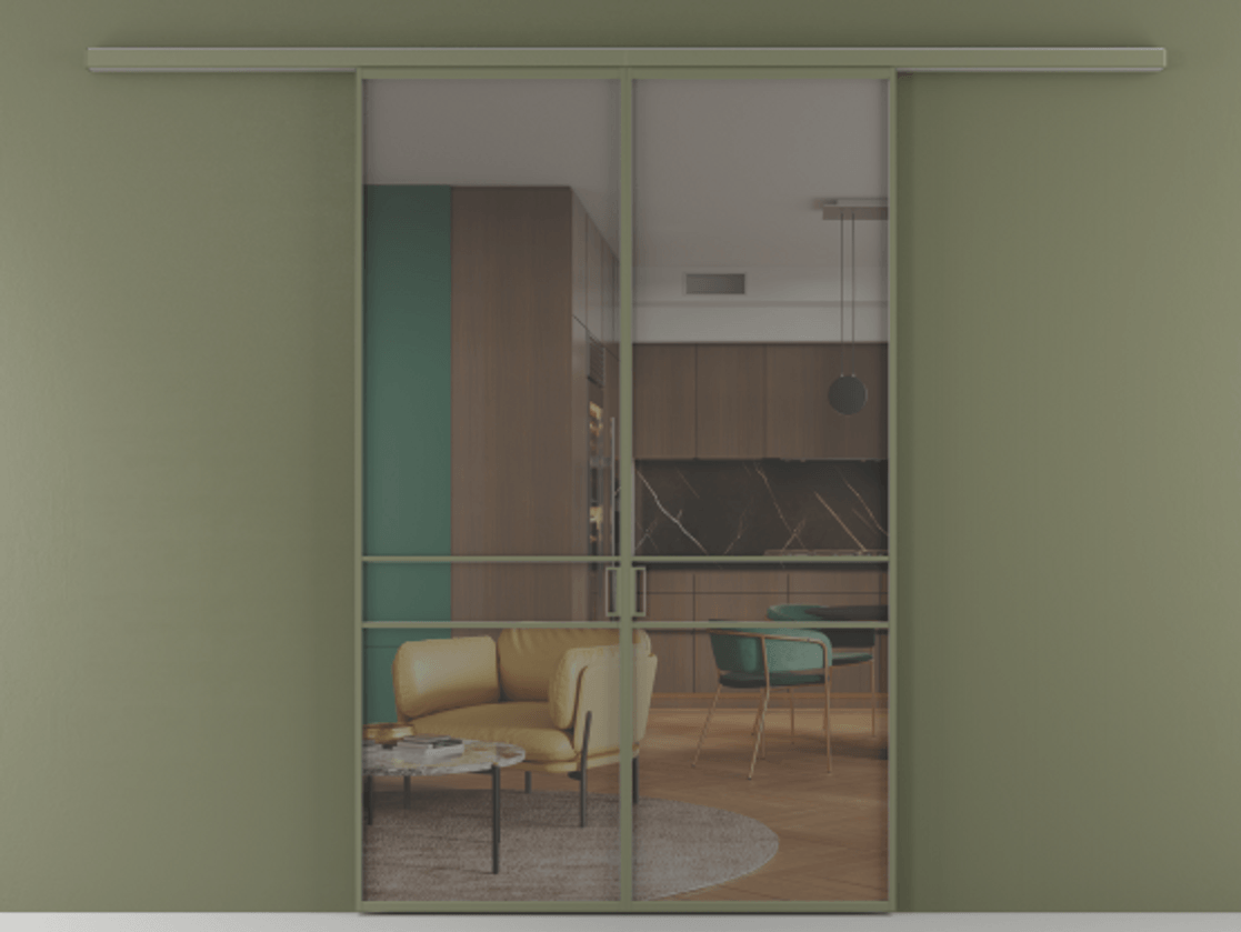 Перегородка Формато вдоль стены 2 створки АЛПР 040.02 Алюминий оливковый тёмный Прозрачное серое стекло, триплекс Цена 284580 сом | Volhovec