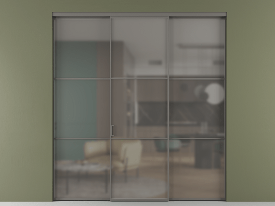 Перегородка Formato внутри проёма 3 створки АЛПР 040.03 Алюминий классический серый Сатинированное серое стекло, триплекс Цена 345470 сом | Volhovec