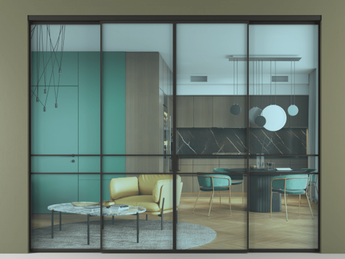 Перегородка Formato внутри проёма 4 створки АЛПР 040.02 Алюминий Черный Прозрачное голубое стекло, триплекс Цена 471740 сом  | Volhovec