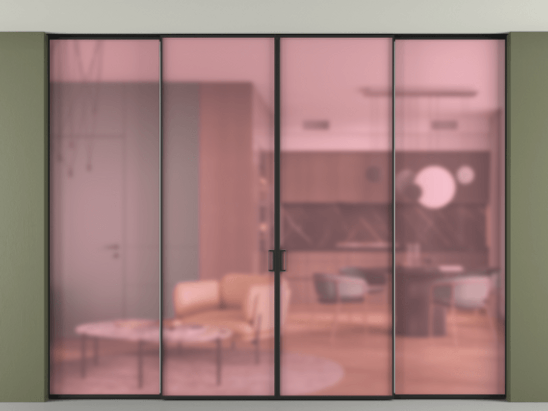 Перегородка Formato внутри проёма скрытое крепление в потолок 4 створки АЛПР 040.01 Алюминий Черный Сатинированное розовое стекло, триплекс Цена 620370 сом | Volhovec