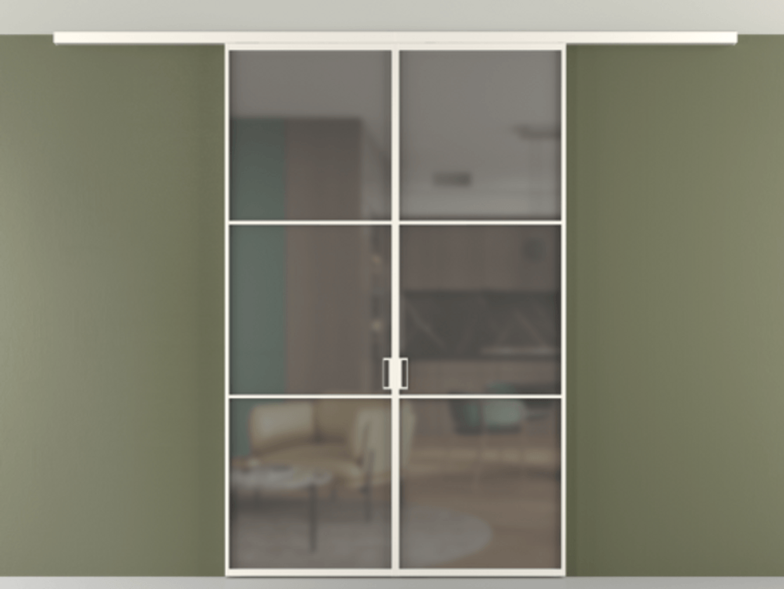 Перегородка Формато вдоль стены на потолок 2 створки АЛПР 040.03 Алюминий пудровый белый Сатинированное серое стекло, триплекс Цена 331850 сом | Volhovec