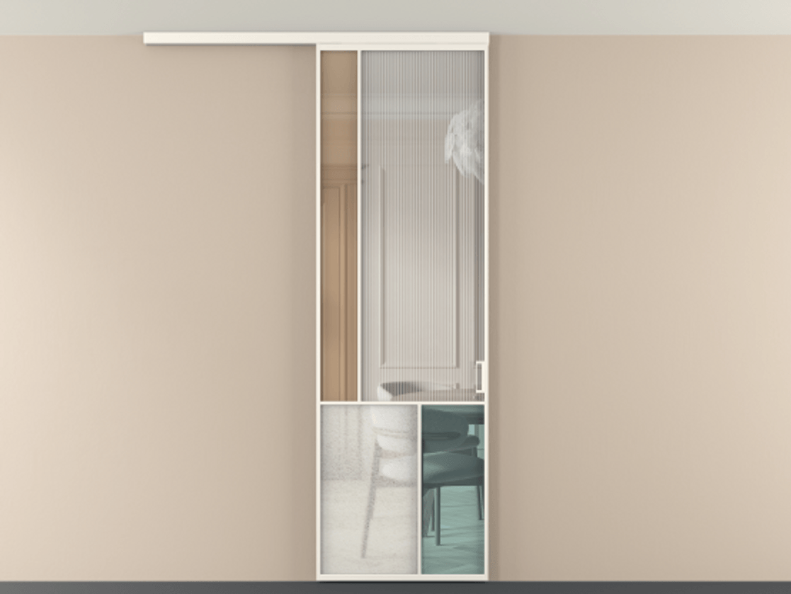 Перегородка Мозаик вдоль стены на потолок 1 створка АЛПР 041.20 Алюминий пудровый белый Комбинация стекол Группы 1 и Группы 3 Цена 205350 сом | Volhovec