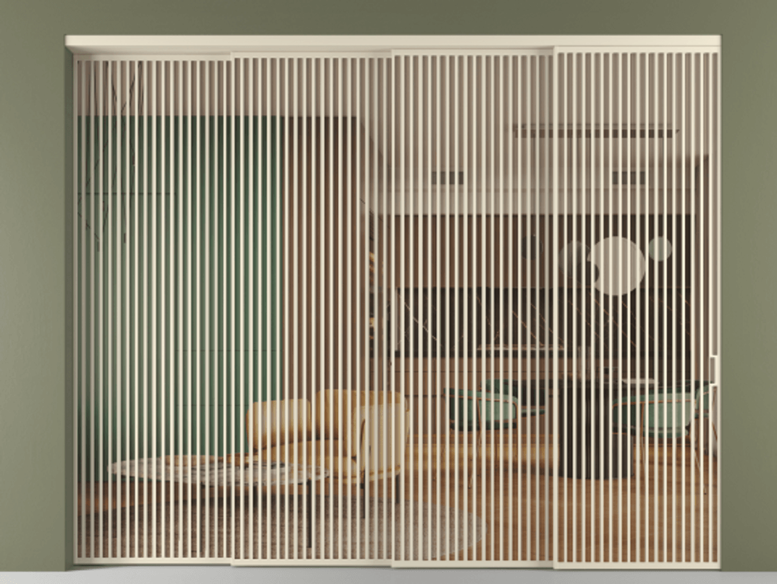 Перегородка Formato внутри проёма 4 створки с синхронным механизмом АЛПР 040.06 Алюминий бежево-серый Прозрачное оранжевое стекло, триплекс Цена 1131780 сом | Volhovec